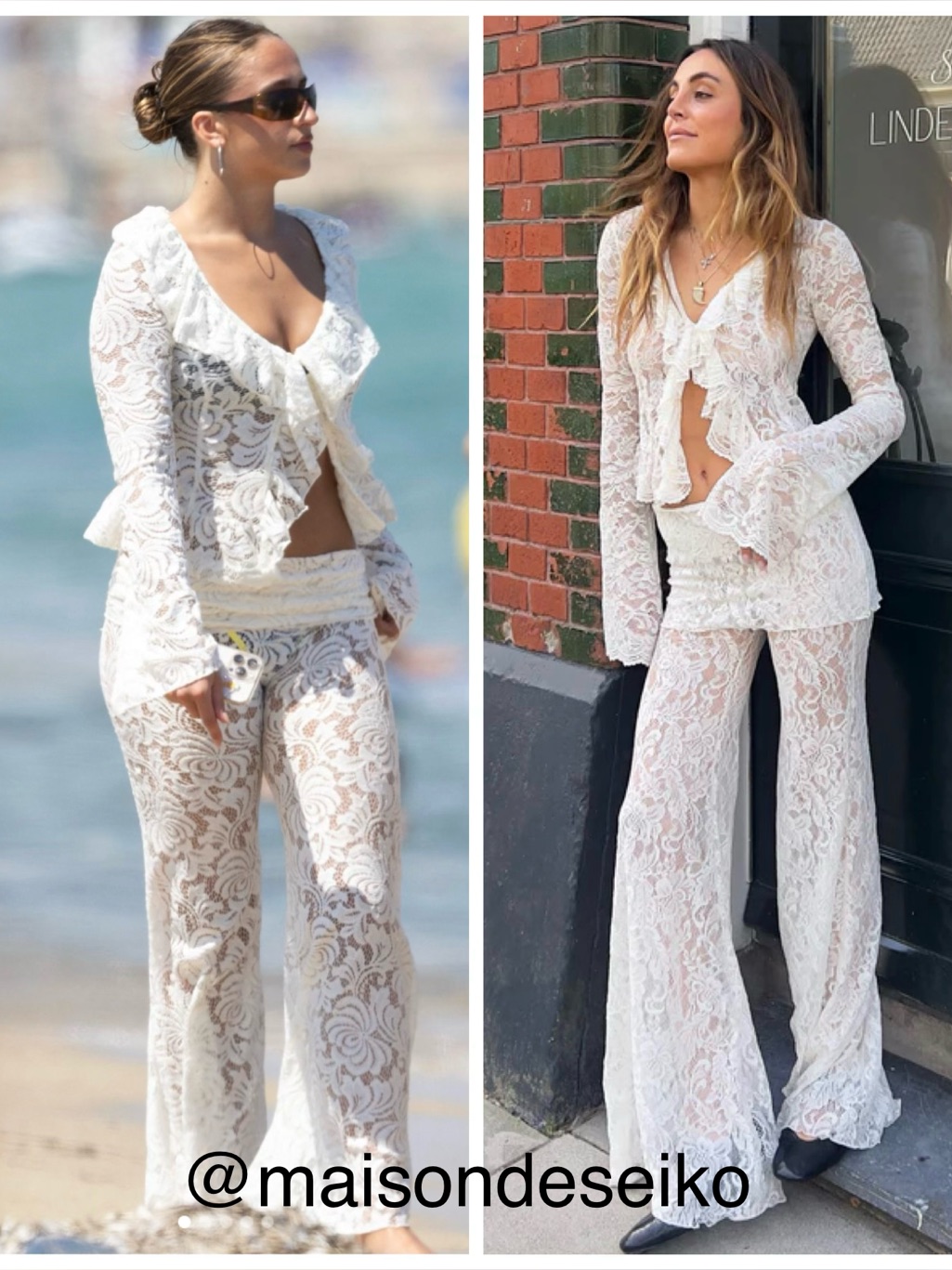 White Lace Flare Pants & Jacket Set